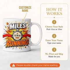 Custom Running Mug with Name, Comic Pop Art Ceramic Coffee Cup, Runner Gift | Trinmama image 4