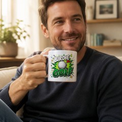 Custom Golf Mug with Name, Comic Pop Art Ceramic Coffee Cup, Golf Lover Gift | Trinmama image 2