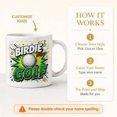 Custom Golf Mug with Name, Comic Pop Art Ceramic Coffee Cup, Golf Lover Gift | Trinmama image 4