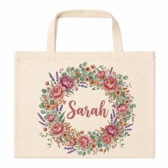 Personalized Floral Wreath Name Canvas Tote Bag, Custom Cotton Shopper, Gift for Her | Trinmama image 2