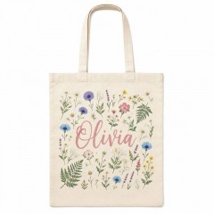 Personalized Wildflower Name Canvas Tote Bag, Custom Cotton Shopper, Gift for Her | Trinmama image 1