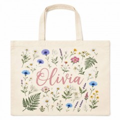 Personalized Wildflower Name Canvas Tote Bag, Custom Cotton Shopper, Gift for Her | Trinmama image 2