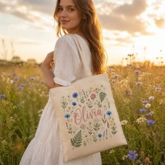 Personalized Wildflower Name Canvas Tote Bag, Custom Cotton Shopper, Gift for Her | Trinmama image 3
