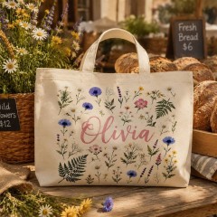 Personalized Wildflower Name Canvas Tote Bag, Custom Cotton Shopper, Gift for Her | Trinmama image 4
