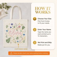 Personalized Wildflower Name Canvas Tote Bag, Custom Cotton Shopper, Gift for Her | Trinmama image 6
