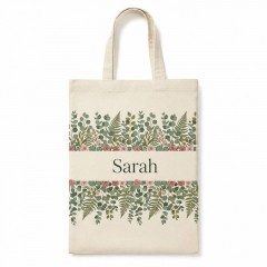 Personalized Botanical Stripe Name Canvas Tote Bag, Custom Cotton Shopper, Gift for Her | Trinmama image 1