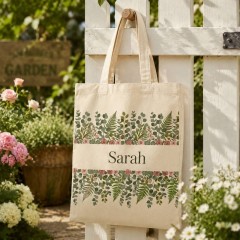 Personalized Botanical Stripe Name Canvas Tote Bag, Custom Cotton Shopper, Gift for Her | Trinmama image 3