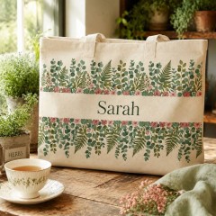 Personalized Botanical Stripe Name Canvas Tote Bag, Custom Cotton Shopper, Gift for Her | Trinmama image 4