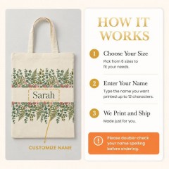 Personalized Botanical Stripe Name Canvas Tote Bag, Custom Cotton Shopper, Gift for Her | Trinmama image 6