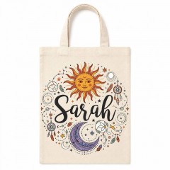 Personalized Sun and Moon Name Canvas Tote Bag, Custom Cotton Shopper, Gift for Her | Trinmama