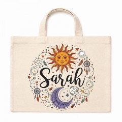 Personalized Sun and Moon Name Canvas Tote Bag, Custom Cotton Shopper, Gift for Her | Trinmama image 2