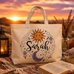 Personalized Sun and Moon Name Canvas Tote Bag, Custom Cotton Shopper, Gift for Her | Trinmama image 4