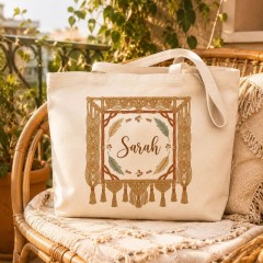 Personalized Macrame Frame Name Canvas Tote Bag, Custom Cotton Shopper, Boho Gift | Trinmama image 4
