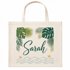 Personalized Tropical Palm Name Canvas Tote Bag, Custom Cotton Shopper, Beach Gift | Trinmama image 2