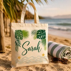 Personalized Tropical Palm Name Canvas Tote Bag, Custom Cotton Shopper, Beach Gift | Trinmama image 3