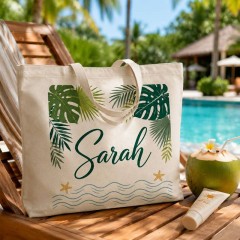 Personalized Tropical Palm Name Canvas Tote Bag, Custom Cotton Shopper, Beach Gift | Trinmama image 4