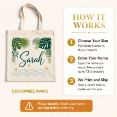 Personalized Tropical Palm Name Canvas Tote Bag, Custom Cotton Shopper, Beach Gift | Trinmama image 6