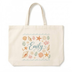 Personalized Shell & Starfish Name Canvas Tote Bag, Custom Beach Shopper, Coastal Gift | Trinmama image 2