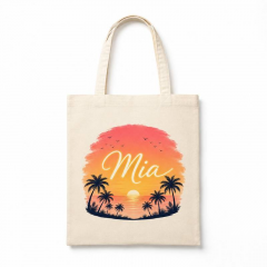 Personalized Sunset Glow Name Canvas Tote Bag, Custom Cotton Shopper, Gift for Her | Trinmama