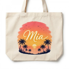 Personalized Sunset Glow Name Canvas Tote Bag, Custom Cotton Shopper, Gift for Her | Trinmama image 2