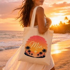 Personalized Sunset Glow Name Canvas Tote Bag, Custom Cotton Shopper, Gift for Her | Trinmama image 3