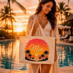 Personalized Sunset Glow Name Canvas Tote Bag, Custom Cotton Shopper, Gift for Her | Trinmama image 4