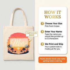 Personalized Sunset Glow Name Canvas Tote Bag, Custom Cotton Shopper, Gift for Her | Trinmama image 6