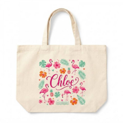 Personalized Flamingo Summer Name Canvas Tote Bag, Custom Beach Shopper, Summer Gift | Trinmama image 2