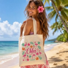 Personalized Flamingo Summer Name Canvas Tote Bag, Custom Beach Shopper, Summer Gift | Trinmama image 3