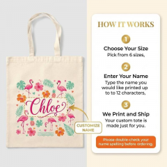 Personalized Flamingo Summer Name Canvas Tote Bag, Custom Beach Shopper, Summer Gift | Trinmama image 6