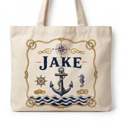 Personalized Anchor & Rope Name Canvas Tote Bag, Custom Nautical Shopper, Coastal Gift | Trinmama image 2