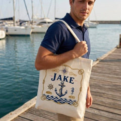 Personalized Anchor & Rope Name Canvas Tote Bag, Custom Nautical Shopper, Coastal Gift | Trinmama image 3