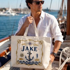 Personalized Anchor & Rope Name Canvas Tote Bag, Custom Nautical Shopper, Coastal Gift | Trinmama image 4