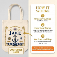 Personalized Anchor & Rope Name Canvas Tote Bag, Custom Nautical Shopper, Coastal Gift | Trinmama image 6