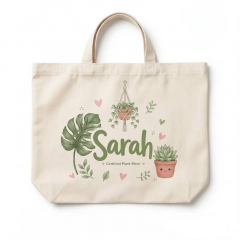 Personalized Cute Plant Mom Name Canvas Tote Bag, Custom Cotton Shopper, Plant Lover Gift | Trinmama image 2