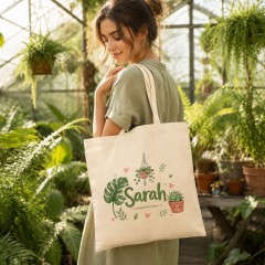 Personalized Cute Plant Mom Name Canvas Tote Bag, Custom Cotton Shopper, Plant Lover Gift | Trinmama image 3
