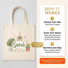 Personalized Cute Plant Mom Name Canvas Tote Bag, Custom Cotton Shopper, Plant Lover Gift | Trinmama image 6