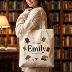 Personalized Book Lover Name Canvas Tote Bag, Custom Cotton Shopper, Gift for Readers | Trinmama image 3