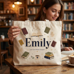 Personalized Book Lover Name Canvas Tote Bag, Custom Cotton Shopper, Gift for Readers | Trinmama image 4