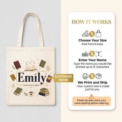 Personalized Book Lover Name Canvas Tote Bag, Custom Cotton Shopper, Gift for Readers | Trinmama image 6