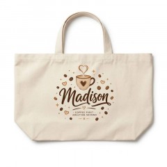Personalized Coffee First Name Canvas Tote Bag, Custom Cotton Shopper, Coffee Lover Gift | Trinmama image 2