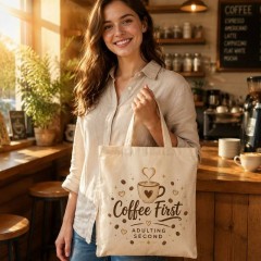 Personalized Coffee First Name Canvas Tote Bag, Custom Cotton Shopper, Coffee Lover Gift | Trinmama image 3