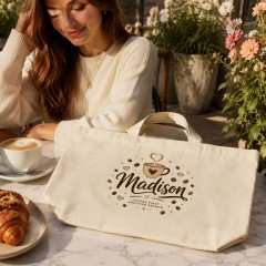 Personalized Coffee First Name Canvas Tote Bag, Custom Cotton Shopper, Coffee Lover Gift | Trinmama image 4