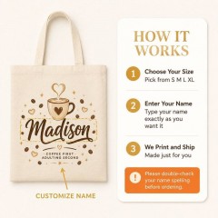Personalized Coffee First Name Canvas Tote Bag, Custom Cotton Shopper, Coffee Lover Gift | Trinmama image 6