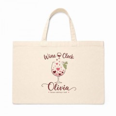 Personalized Wine O Clock Name Canvas Tote Bag, Custom Cotton Shopper, Wine Lover Gift | Trinmama image 2