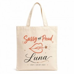 Personalized Sassy And Proud Name Canvas Tote Bag, Custom Cotton Shopper, Gift for Her | Trinmama