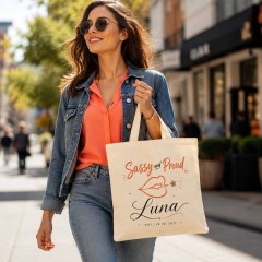 Personalized Sassy And Proud Name Canvas Tote Bag, Custom Cotton Shopper, Gift for Her | Trinmama image 3