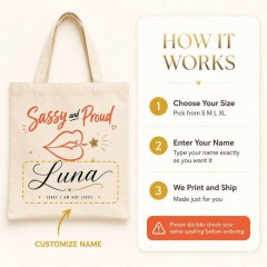 Personalized Sassy And Proud Name Canvas Tote Bag, Custom Cotton Shopper, Gift for Her | Trinmama image 6