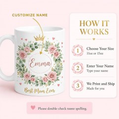 Personalized Best Mom Ever Mug, Custom Name Ceramic Coffee Cup, Mother's Day Gift | Trinmama image 4