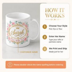 Personalized Best Wife Ever Mug, Custom Name Ceramic Coffee Cup, Anniversary Gift | Trinmama image 4
